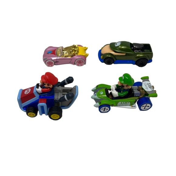 Mario Kart Hot Wheels Lot of 4 Princess Peach, Mario, Luigi Diecast Toy Cars - Picture 3 of 6